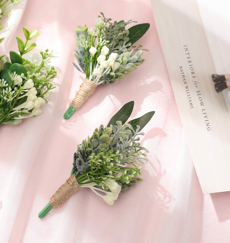 YSUCAU Greenery Boutonniere with Pins for Men Wedding Set of 6 Succulent Plants Boutineers Groom Bride Flowers for Wedding Prom Party Forest Wedding Decorations - Image 4
